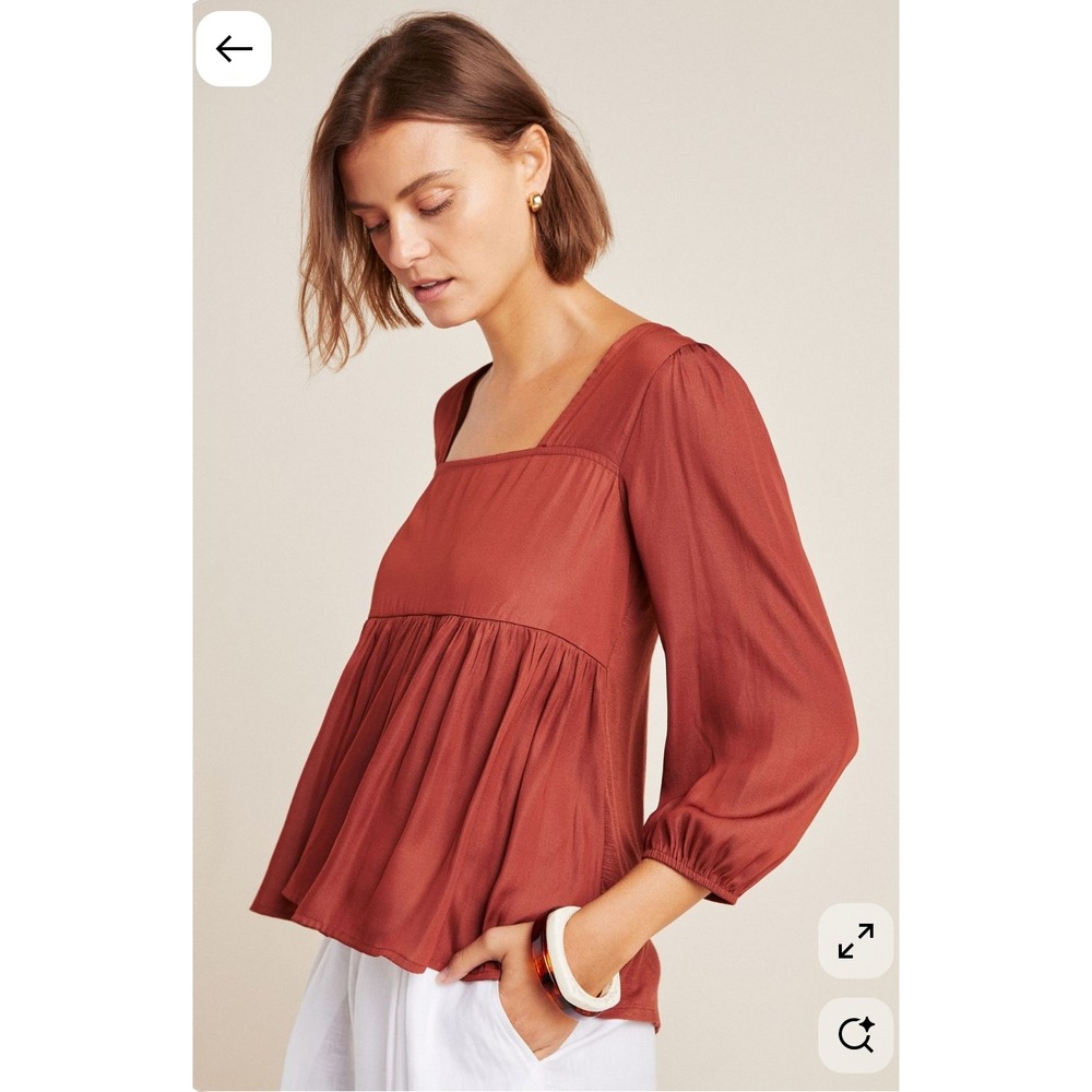 Dolan Left Coast Cherie Babydoll Blouse Womens L Rust  boho Peasant‎